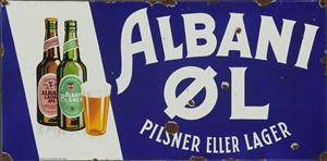 Albani Øl Pilsner eller Lager. emaljeskilt ca. 1934