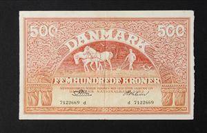 Danmark. 500 kroner pengeseddel 1962
