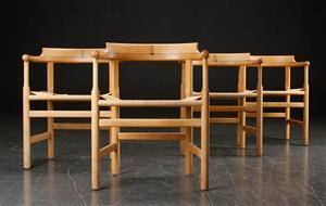 Hans J. Wegner. Fire armstole, eg og flet, model PP52 4