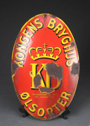 Kongens Bryghus Ølsorter. Emaljeskilt