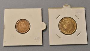 Christian IX fra 1898 10-kr Frederik VIII fra 1910 20-kr - begge i guld.2