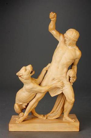 P. Ibsens Enke. Figur af terracotta Panterjægeren