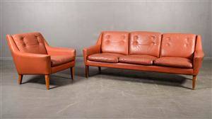 Ulferts 3-sits Soffa och fåtölj i skinn 1900-talets mitt