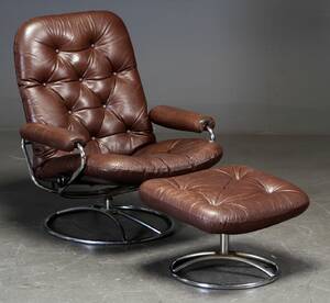 Ekornes. Stressless stol med skammel, brunt læder 2