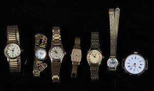 Seiko, Certina, Inex mfl. Samling dame armbåndsure samt lommeur af guld og gulddouble 7