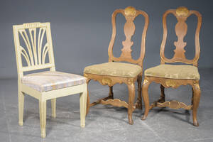 2 stole i rokokostil samt stol i Louis XVI-stil 3