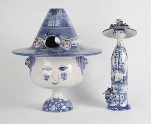 Bjørn Wiinblad 1918-2006 Vase samt figur af blåglaseret lertøj 2