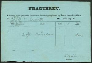 1874. HILLERØD, lap VI stempel 17.7.1874 på Fragtbrev for 2 Vognlæs Mursten til Windinge Kirke ved Roskilde.