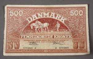 Danmark. `Ombytningsserien, 500 kr 1959 `Plovmand´ - Sieg 127, DOP 136, Pick 41