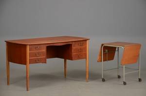 Skrivebord samt rullebord af teak, 19401950 2