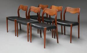 Niels O. Møller. Et sæt på seks stole af palisander, model 71 6