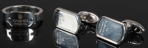 Gucci. Herre ring og manchetterknapper, sterlingsølv 3