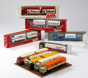 Samling modellastvogne, bl.a. AWM og Wagener 10