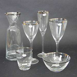 GLASSERVIS, glas med försilvrad kant, Plaza, design Lene Bjerre.