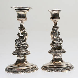 LJUSSTAKAR 1 par, silver, sannolikt 1800-tal.