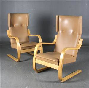 Alvar Aalto, Artek, fåtöljer modell 401, skinn, 2 st