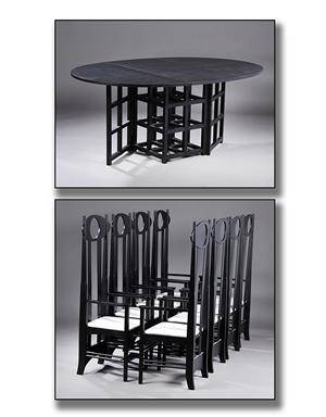 Charles Rennie Mackintosh. Gate Leg Folding Table samt otte Argyle Chairs 9