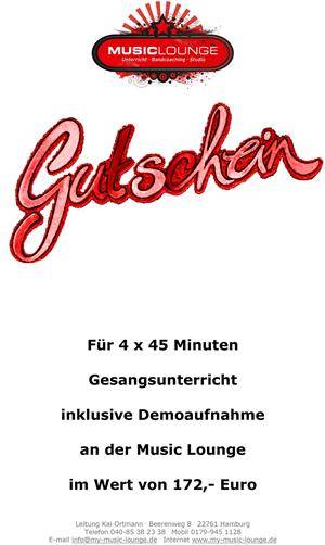 Gutschein für 4 x 45 Minuten Gesangunterricht von Music Lounge