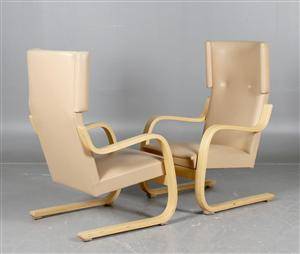 Alvar Aalto, Artek, fåtöljer modell 401, skinn, 2 st