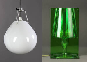 Louis Poulsen Anu Moser. Pendel af opalglas samt Ferruccio Laviani for Kartell model Take, grøn samt pendel 2