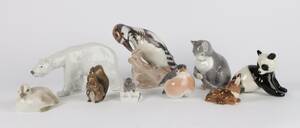 Royal Copenhagen, Bing Grøndahl samt Lomonosov Ni dyrefigurer af porcelæn 9