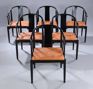 Hans J. Wegner. Et sæt på seks armstole, Den kinesiske stol Kinastolen, sortlakeret. 6