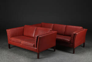 Stouby sofagruppe. Tre-pers. sofa, to-pers. sofa, læder 2