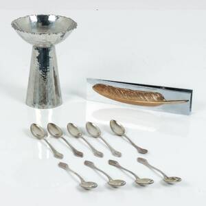 BREVKLÄMMA, 9 st KAFFESKEDAR samt LJUSSTAKE, Christer Wide
