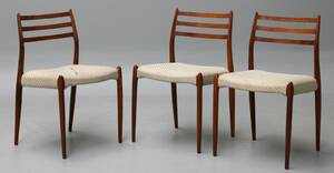 N. O. Møller. Tre vintage stole i palisander, model 78 3