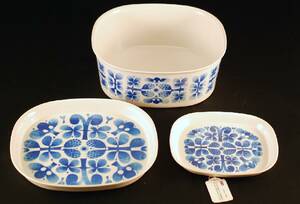 STIG LINDBERG GUSTAVSBERG ORNAMIN 3 DELAR, SKÅLENS LÄ 23 CM