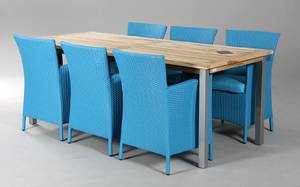 Havemøbler. Havebord samt seks armstole, blå polyrattan 7
