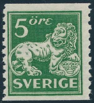5 öre stående lejon grön F.143 CZ med vm cz.