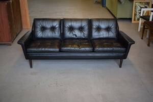 Retro soffa 3 sits svart skinn 1960 tal