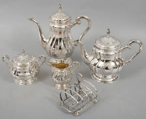 Kaffeservis, rokokostil, kontrollerat silver 1900-talets första hälft 5