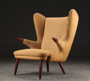 Øreklapstol, teak og uld, 1960erne