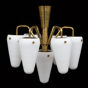 HANS AGNE JAKOBSSON. Taklampa, mässing och glas, AWF, Norge, 1900-talets mitt.