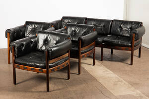 Arne Norell, 3-Sitzer Ledersofa Sofa und 3 Sessel Loungechairs für Coja, um 1960-1969 4