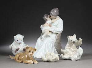 Royal Copenhagen og Bing Grøndahl. Mor med dreng m.fl., fem figurer af porcelæn 5