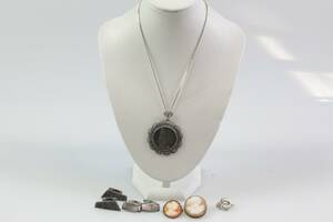 PARTI med halskedja, hängen, 2 st, brosch, manschettknappar, 2 par samt ring, silver
