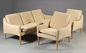 Hans Olsen. 3- pers sofa samt par lænestole 3