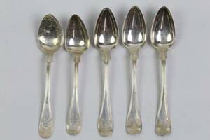 DESSERTSKEDAR, 5 st, silver, Gammal Fransk, 1800-tal, ca 81 g