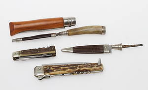 PARTI KNIVARFÄLLKNIVAR, 5 st, bland annat Hugo Köller Solingen, Opinel, Issarinox 1900-tal.