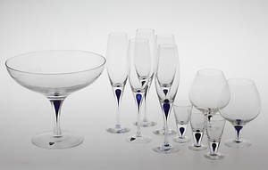 PARTI GLAS, 11 delar, Intermezzo, Erika Lagerbielke, Orrefors, modellen formgiven 1985.