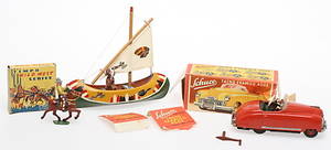SCHUCO , TACHO-EXAMICO 4002, US Z.Germany, plåt, originalkartong. Tillkommer kanot med indian och TIMPO Cowboy.