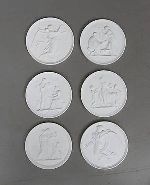 PLAKETTER, 6 st, parian, Royal Copenhagen samt BG.