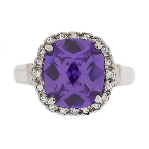 RING, 14k vitguld med lila och vita cubic zirkoner.