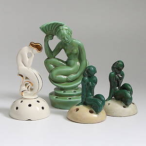 PARTI KERAMIK, 4 st, Blomhållare, Art Déco, bla Arthur PercyEugene Trost Gefle.