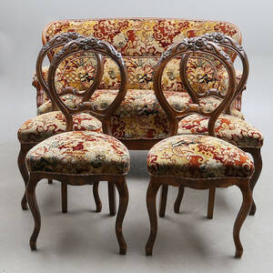 SOFFA och STOLAR, 4 st, nyrokoko, 1800-tal.