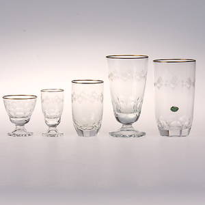 GLASSERVIS, 53 delar, med etsad dekor, AB Samuelssons glas, Kosta.