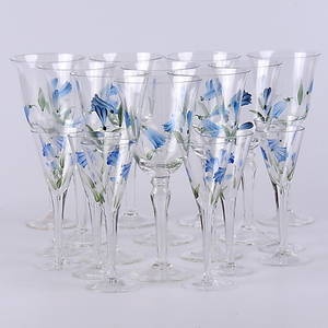 GLASSERVIS, 18 delar, BlåklockaCampanula, Christineholm, Fyrklövern.